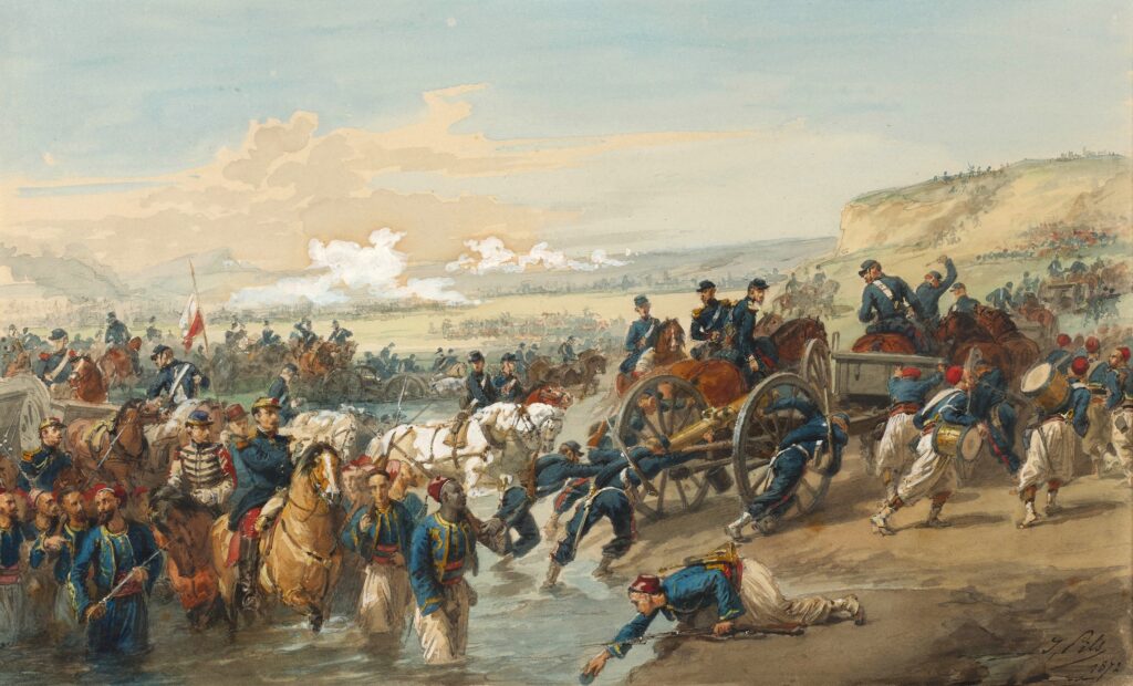 Pils (Isidore; 1813-1875): 1872, SDbr, La bataille de l’Alma (guerre de Crimée; victoire franço-anglaise sur les russes 1854/09/20), wc, 29x47, A2025/04/01 (iR10;iR201;R337/1861+1863) Copy painting: S1861-2555, Bataille de l’Alma (1854/09/20) (M. d’État) (Médaille d'Honneur)