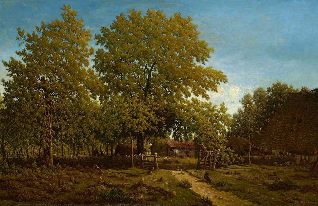 Théodore Rousseau (1812-1867): 1852-67, Farm in the Landes (La Maison du Garde), 65x99, CAI Williamstown (M26;iR6;R231-5) Provenance: Hartmann. Expo: =?EU-1889-C-600, Maison de garde dans la forêt de Fontainebleau; à Mme Hartmann
