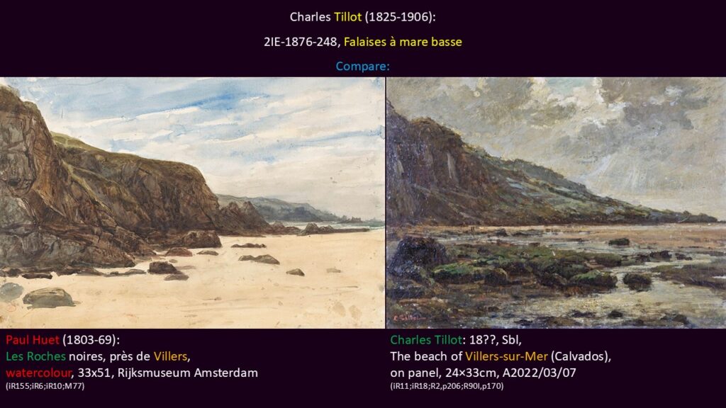 Charles Tillot (1825-1906): 2IE-1876-248, Falaises à mare basse. Compare watercolour Huet and painting Tillot.