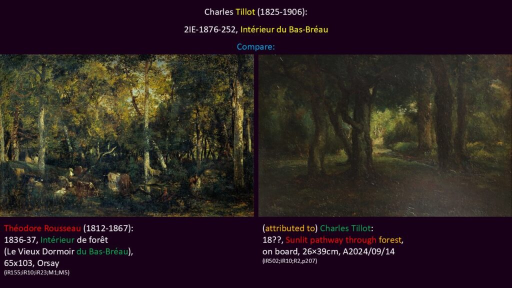 Charles Tillot (1825-1906): 2IE-1876-252, Intérieur du Bas-Bréau. Compare painting Rousseau and painting Tillot.