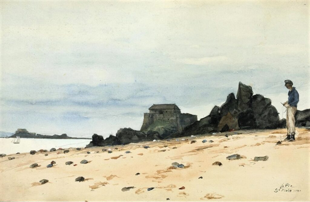Ludovic Lepic (1839-89): 1881, SDbr, The beach at Saint-Malo, wc, 30x43, A2020/09/08 (iR11;iR10)