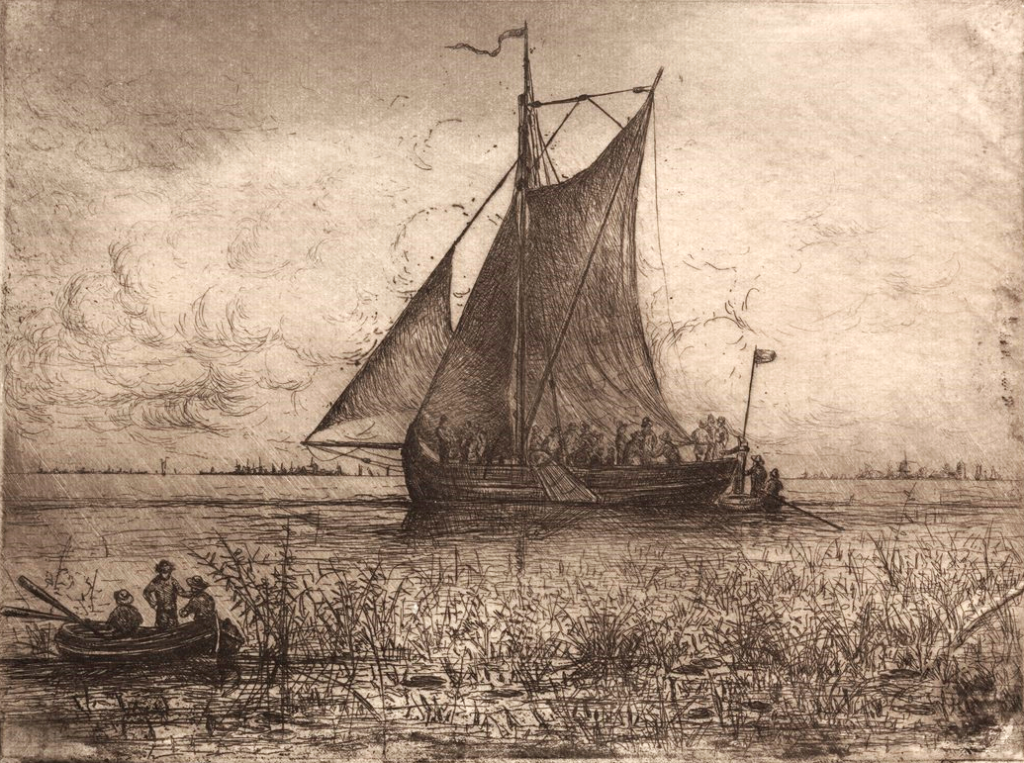 Ludovic Lepic (1839-89): 18??, Dutch riverscape, etch, 30x45, Cleveland MA (iR6;M27)