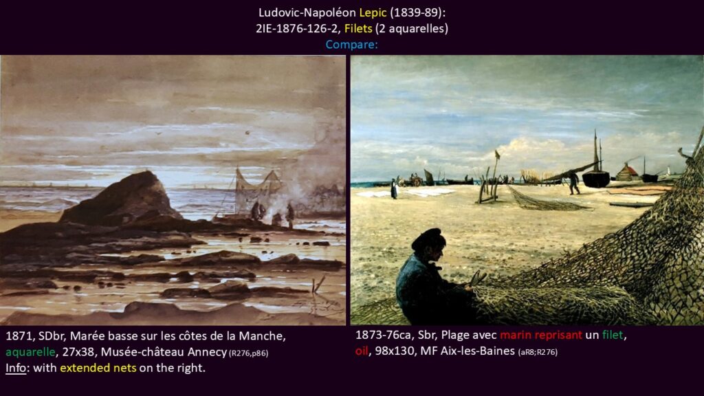 Ludovic Lepic (1839-89): 2IE-1876-126-2, Filets (2 aquarelles). Compare a watercolour and an oil painting.