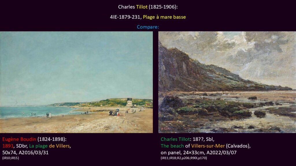 Charles Tillot (1825-1906): 4IE-1879-231, Plage à mare basse. Compare a painting of Boudin and of Tillot.