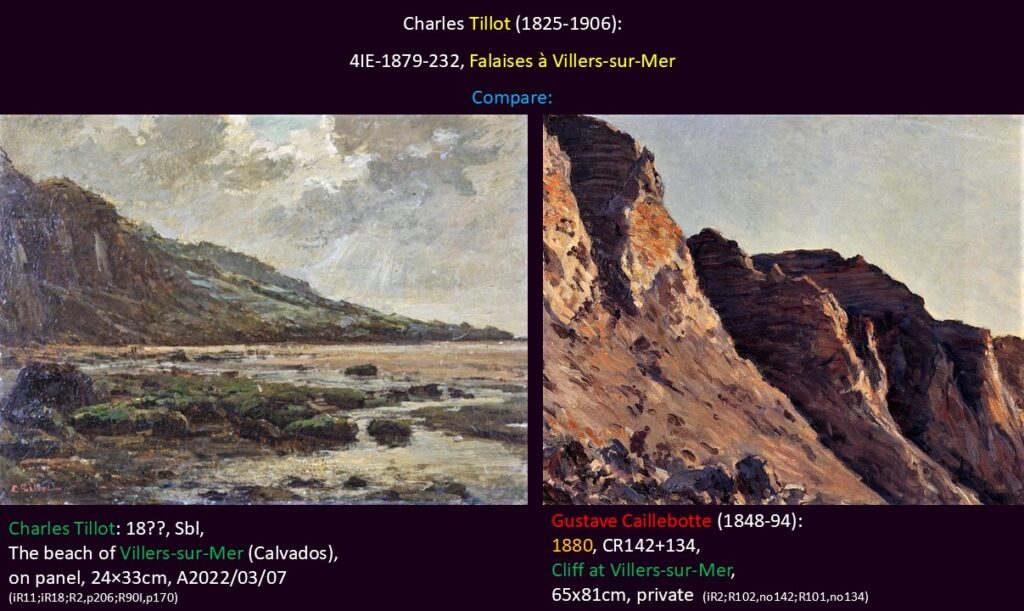 Charles Tillot (1825-1906): 4IE-1879-232, Falaises à Villers-sur-Mer. Compare a painting of Caillebotte and of Tillot.