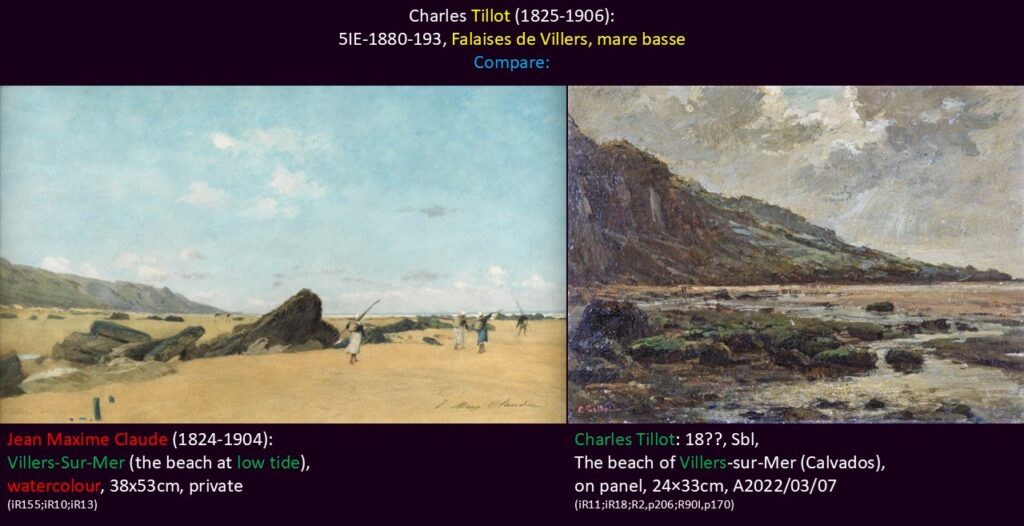 Charles Tillot (1825-1906): 5IE-1880-193, Falaises de Villers, mare basse. Compare a watercolour of Jean Maxime Claude and a painting of Tillot.