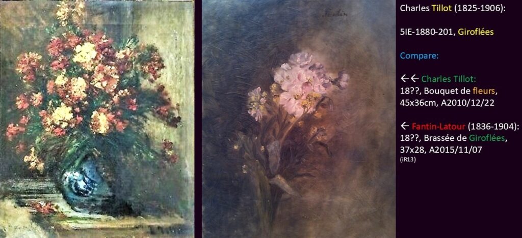 Charles Tillot (1825-1906): 5IE-1880-201, Giroflées. Compare a painting of Tillot and one of Fantin-Latour.