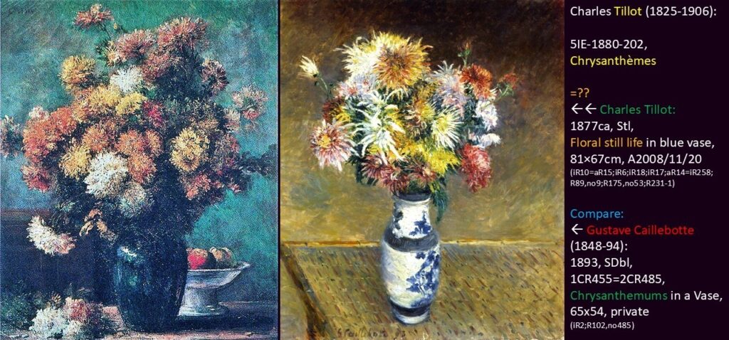 Charles Tillot (1825-1906): 5IE-1880-202, Chrysanthèmes. Compare a painting of Tillot and one of Caillebotte.