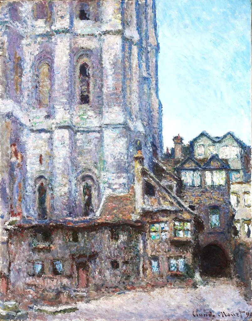 Claude Monet: CR1317, 1892, SDbr (94), The cour d'Albane (Rouen cathedral), 92x73, SCMA Northampton (iR135;iR10;iR3;R22,no1317;M226) Expo: DR1895-3, Cour de la Maîtrise (sic); =? GP1899-56; Berlin-1907-7BS-141. Info: Painted in the courtyard east of the Tour d'Albane, so behind the left tower. The houses to the right have disappeared.
