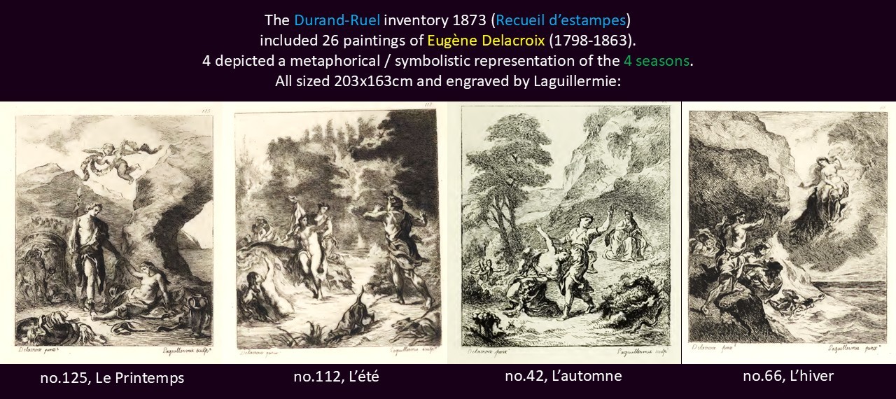 Eugène Delacroix (1798-1863), 4 seasons, 4x 203x163cm, engraving by Laguillermie, in Durand-Ruel inventory recueil d'estampes 1873 (R243)