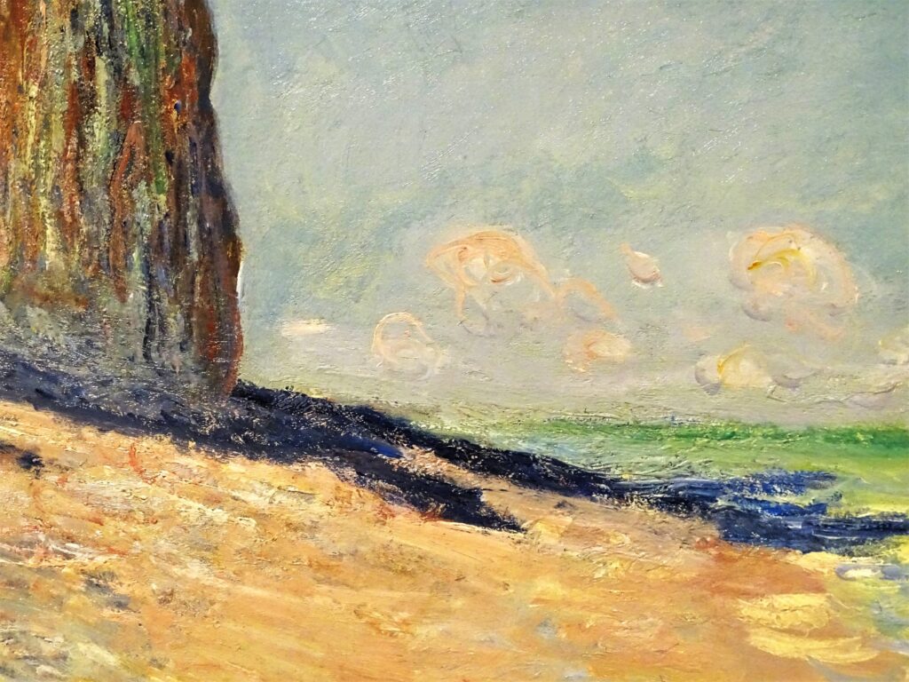 Claude Monet: 1882, CR788, SDbl, Cliffs near Pourville (detail), 60x81, RMT Enschede (HW;iR3;R22,no788;M79) Provenance: Durand-Ruel (?1882/04); Petit (1883/08); Fitzgerald (1892ca). Expos: Boston-SBC-1892-9; Boston-SBC-1899-8; Boston-CH-1905-11; Boston-MFA-1911-25; Boston-MFA-1919/20. Location: Falaise d'Aval.