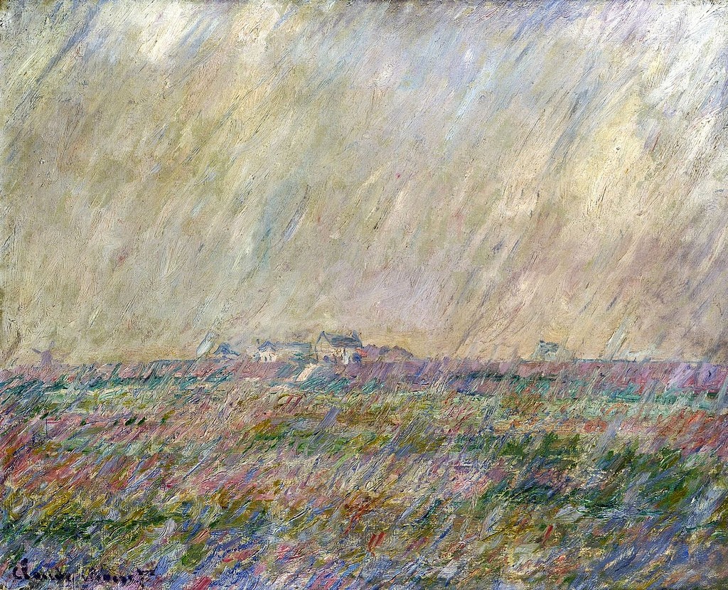 Claude Monet: 1886, CR1121, Sbl, The Rain (at Belle-Île), 60x73, private (iR3;R22,no1121) Expos: BJ1911-35; MJ1913-77. Info: view from Kervilahouen towards Cosquet.