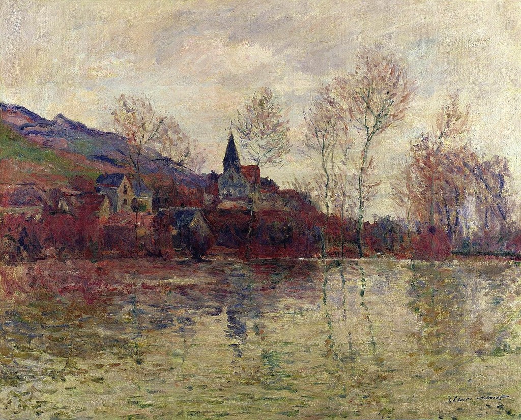 Claude Monet: 1886, CR1058, Sbr, Flood at Giverny, 65x81, private (iR3;R22,no1058) Provenance: Michel Monet (1927). Info: flood early Spring 1886; view to the east.