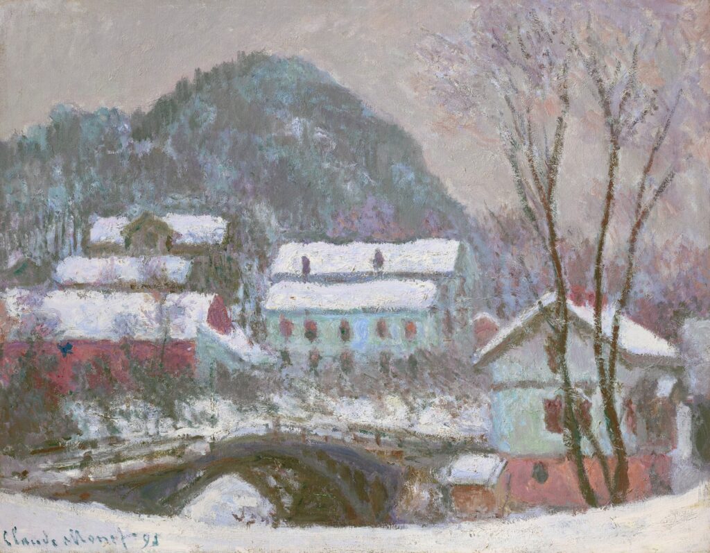 Claude Monet: 1895, CR1398, SDbl, Sandviken, Norway, snow effect, 73x92, A2023/11/09 (iR15;iR6;R22,no1398) Provenance: Durand-Ruel (1900/01 -1929); Expos: DR1895-30; DR1900-23; London-GG-1905-150; MJ-1912-134. Info: Lökke bridge over the Sandvikselva.