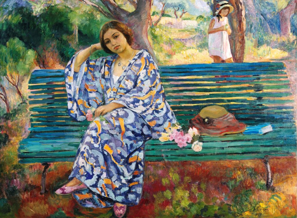 Henri Lebasque (1865-1937): 1911-12, CR1260, Sbr, Sur le bank vert à Sanary (Marthe), 97x130, A2006/05/04 (iR6;iR14;R307,CR1260) Expos: =Pittsburgh-1923-181; GP1927-46.