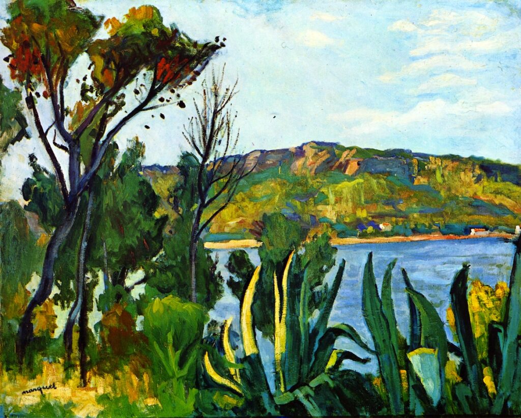 Albert Marquet (1875-1947): 1905ca, Landscape, Mediterranean bay, view of Agay, 65x81, MNAM Pompidou Paris (iR6;M7;M1) Expos: =3SdA-1905-1046, Agay (à M. Descaves); =20LE-1913-143, La baie d'Agay.