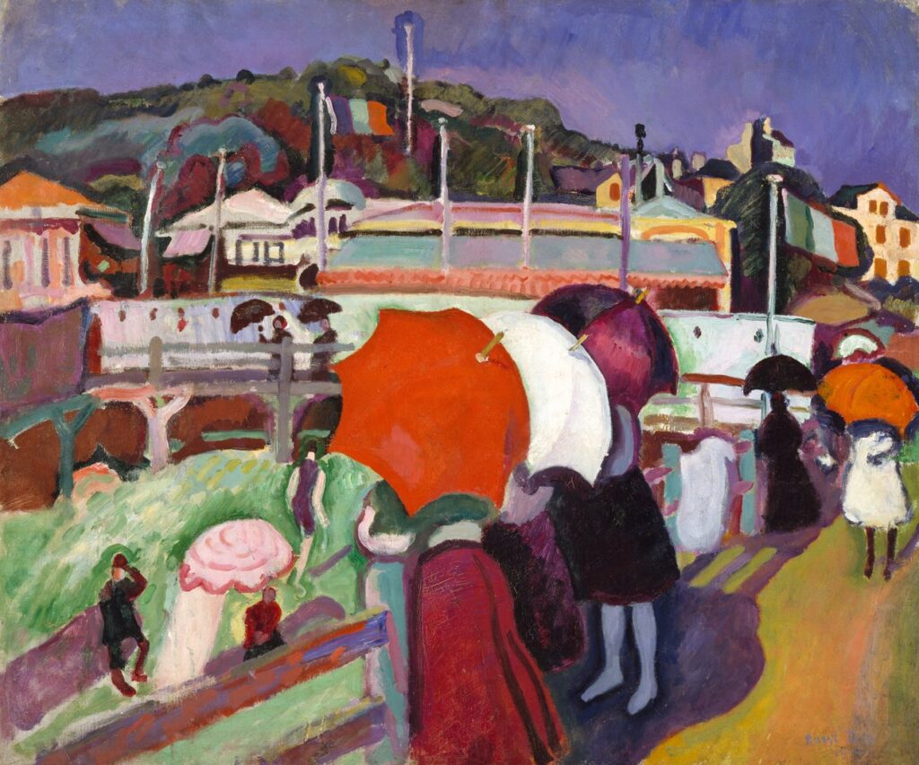 Raoul Dufy (1877-1953): 1906, Sbr, The three umbrellas, 60x74, MFA Houston (iR155;iR10;R239;M163) Expo: =? 4SdA-1906-511, Les Ombrelles. Location: the pier in front of the baths of the Casino Marie-Christine at Le Havre.